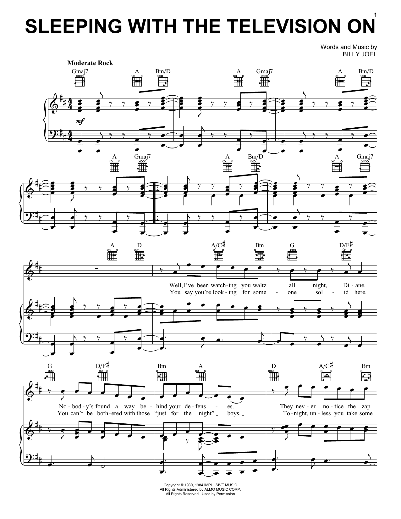 Billy Joel Sleeping With The Television On sheet music notes and chords arranged for Piano, Vocal & Guitar Chords (Right-Hand Melody)