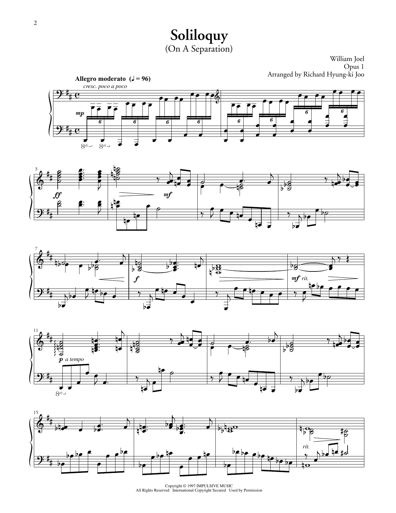 Billy Joel Soliloquy (On A Separation) sheet music notes and chords arranged for Piano Solo