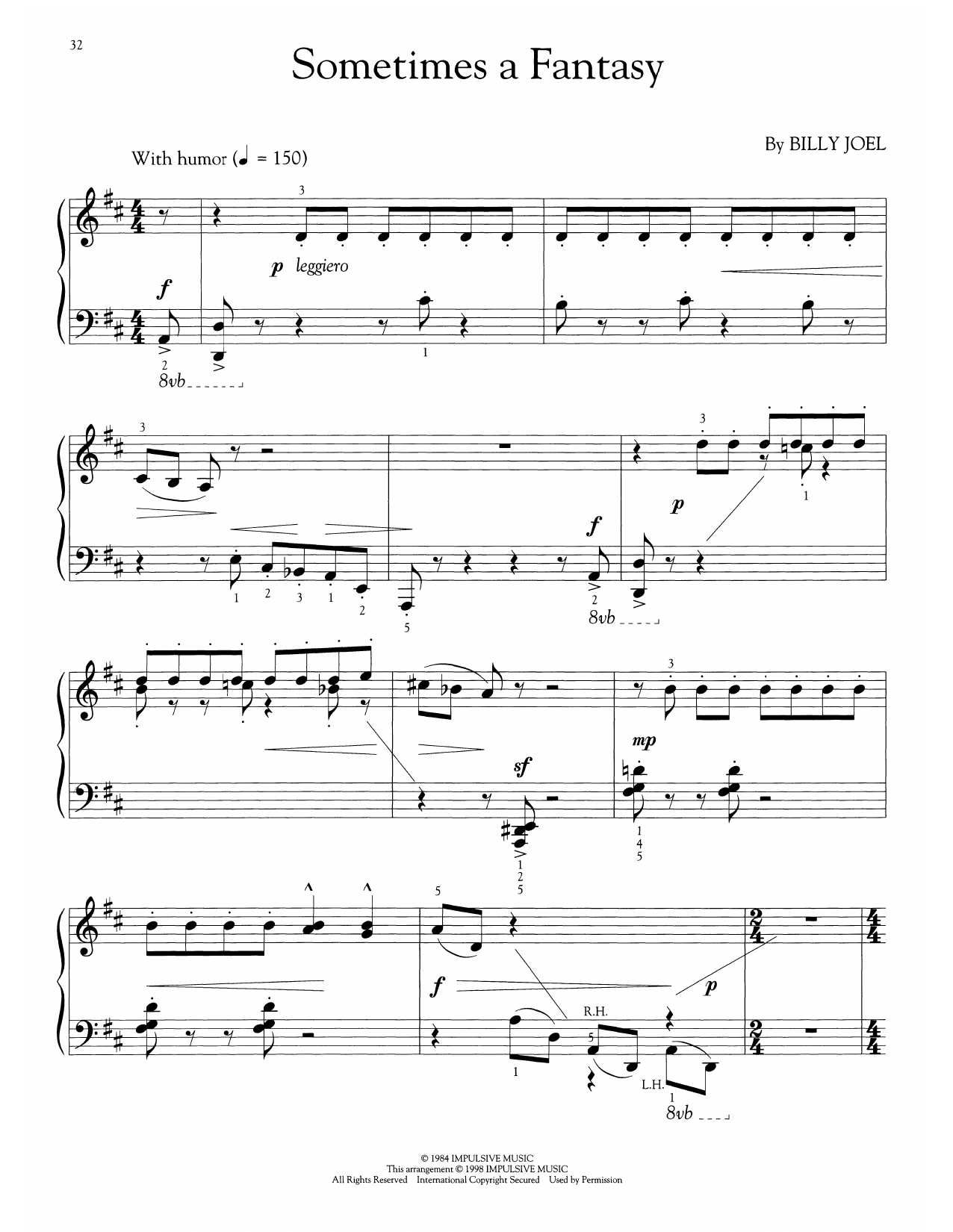 Billy Joel Sometimes A Fantasy (arr. Phillip Keveren) sheet music notes and chords arranged for Easy Piano Solo