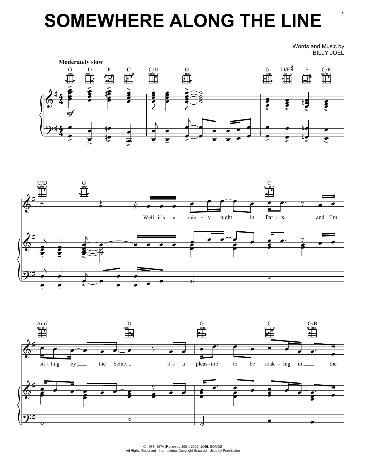 Billy Joel Somewhere Along The Line sheet music notes and chords arranged for Keyboard Transcription