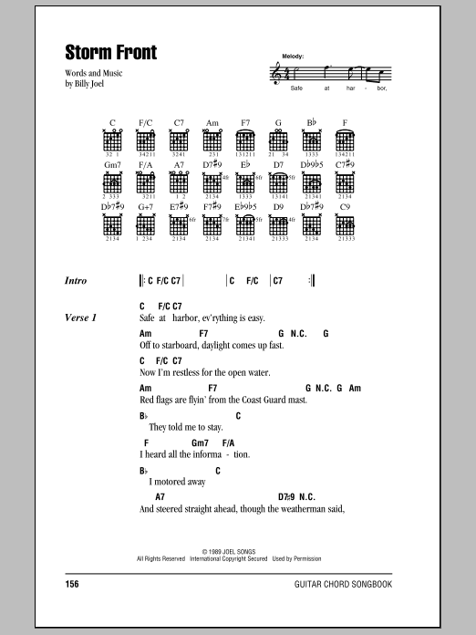 Billy Joel Storm Front sheet music notes and chords arranged for Piano, Vocal & Guitar Chords (Right-Hand Melody)
