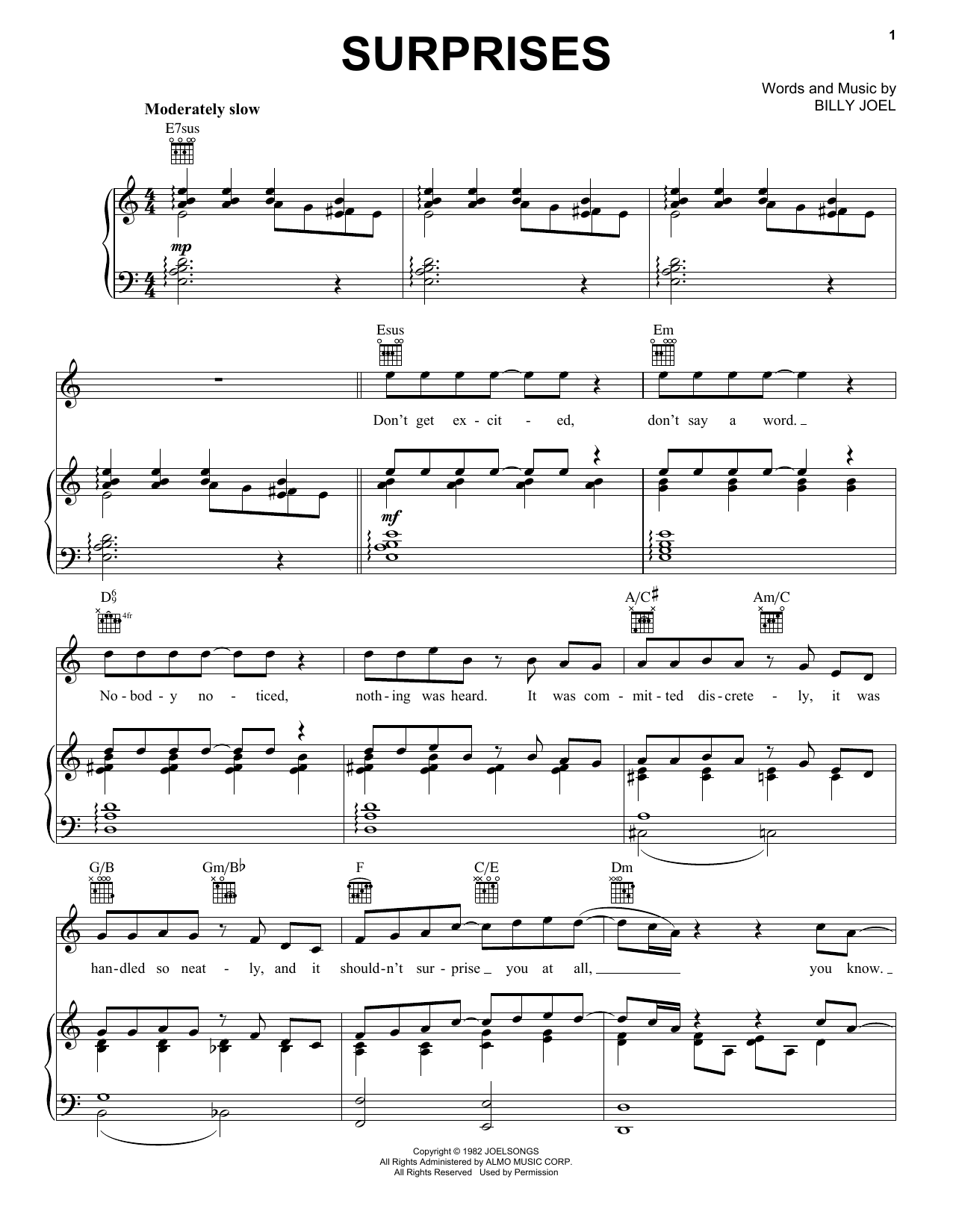 Billy Joel Surprises sheet music notes and chords arranged for Piano, Vocal & Guitar Chords (Right-Hand Melody)