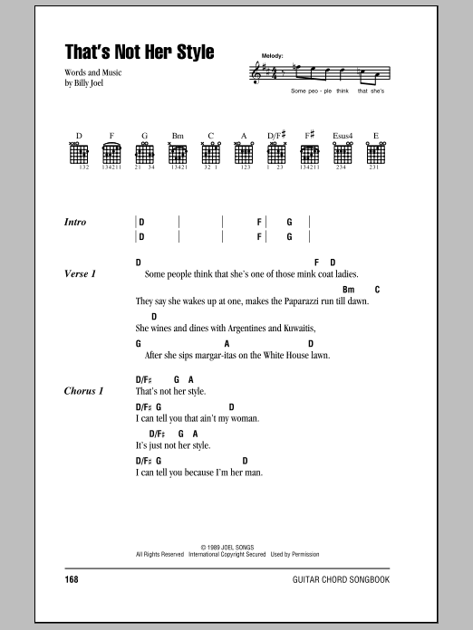 Billy Joel That's Not Her Style sheet music notes and chords arranged for Piano Chords/Lyrics