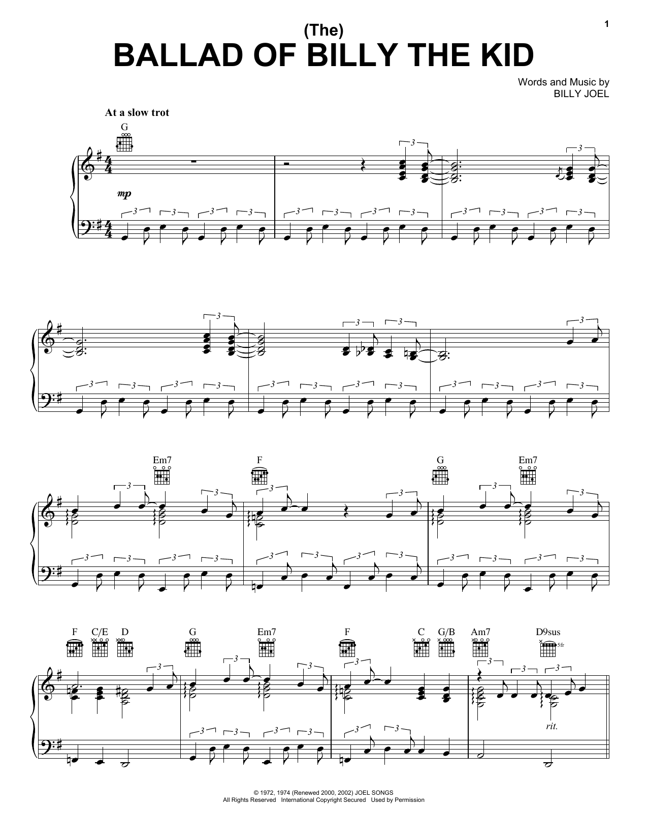 Billy Joel (The) Ballad Of Billy The Kid sheet music notes and chords arranged for Lead Sheet / Fake Book