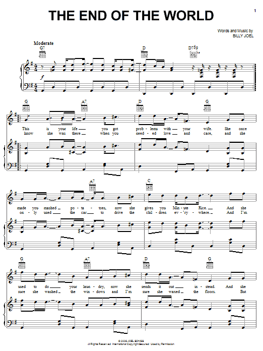 Billy Joel The End Of The World sheet music notes and chords arranged for Piano, Vocal & Guitar Chords (Right-Hand Melody)