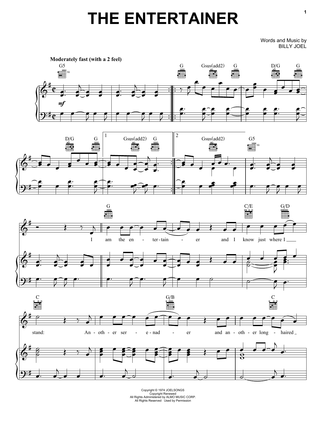 Billy Joel The Entertainer sheet music notes and chords arranged for Guitar Chords/Lyrics