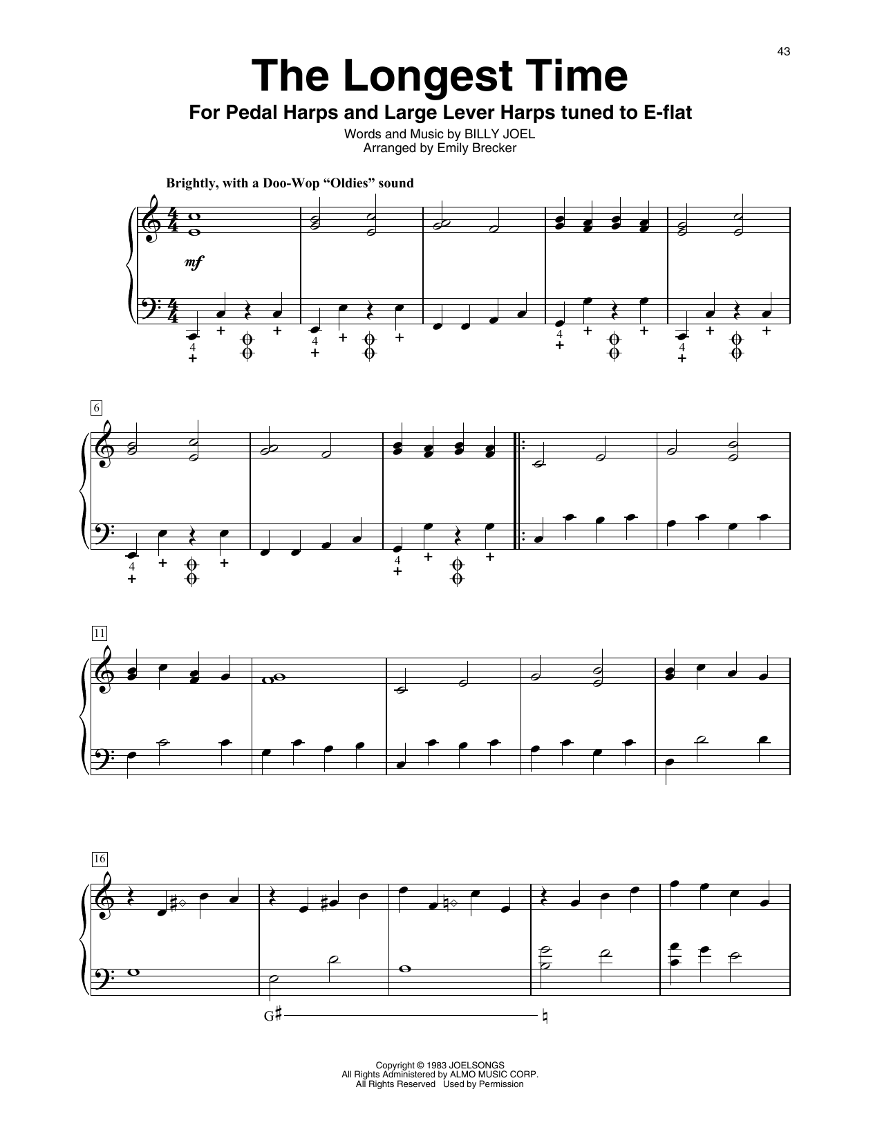 Billy Joel The Longest Time (arr. Emily Brecker) sheet music notes and chords arranged for Harp