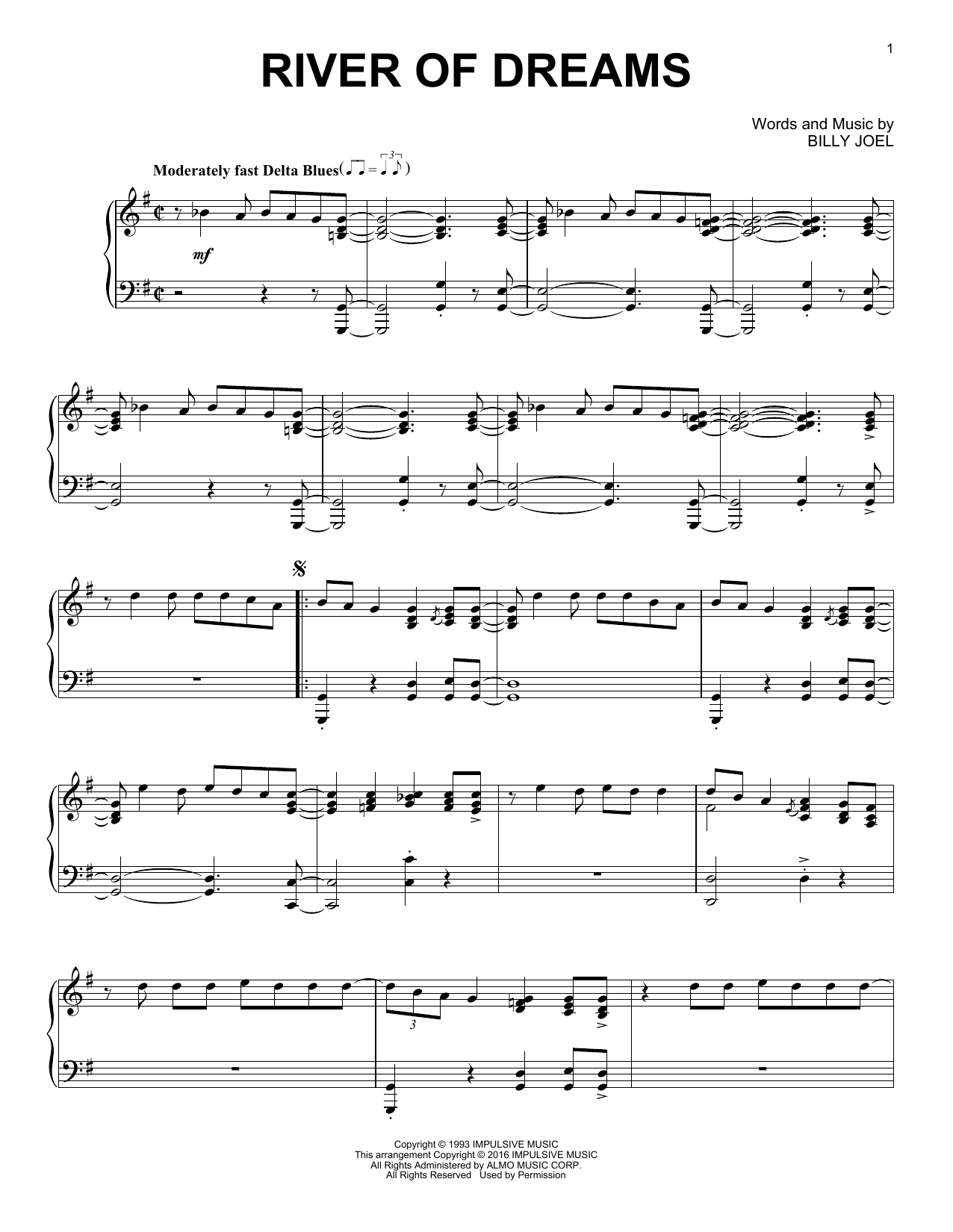 Billy Joel The River Of Dreams [Jazz version] sheet music notes and chords arranged for Piano Solo