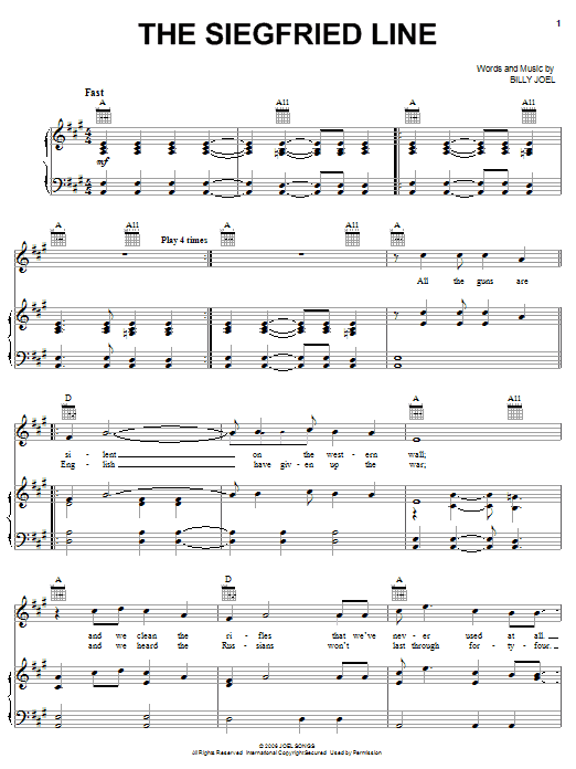 Billy Joel The Siegfried Line sheet music notes and chords arranged for Piano, Vocal & Guitar Chords (Right-Hand Melody)