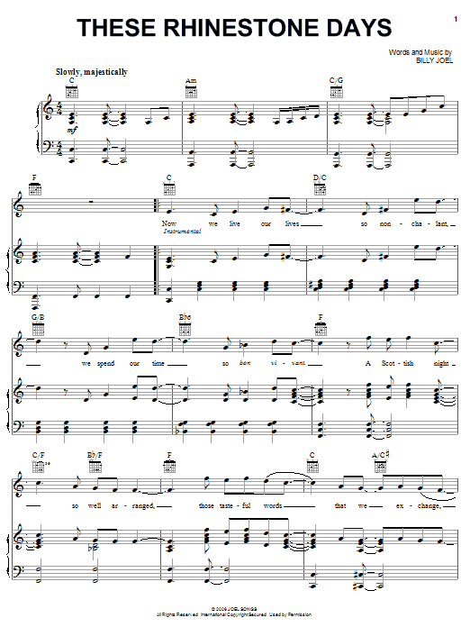 Billy Joel These Rhinestone Days sheet music notes and chords arranged for Piano, Vocal & Guitar Chords (Right-Hand Melody)