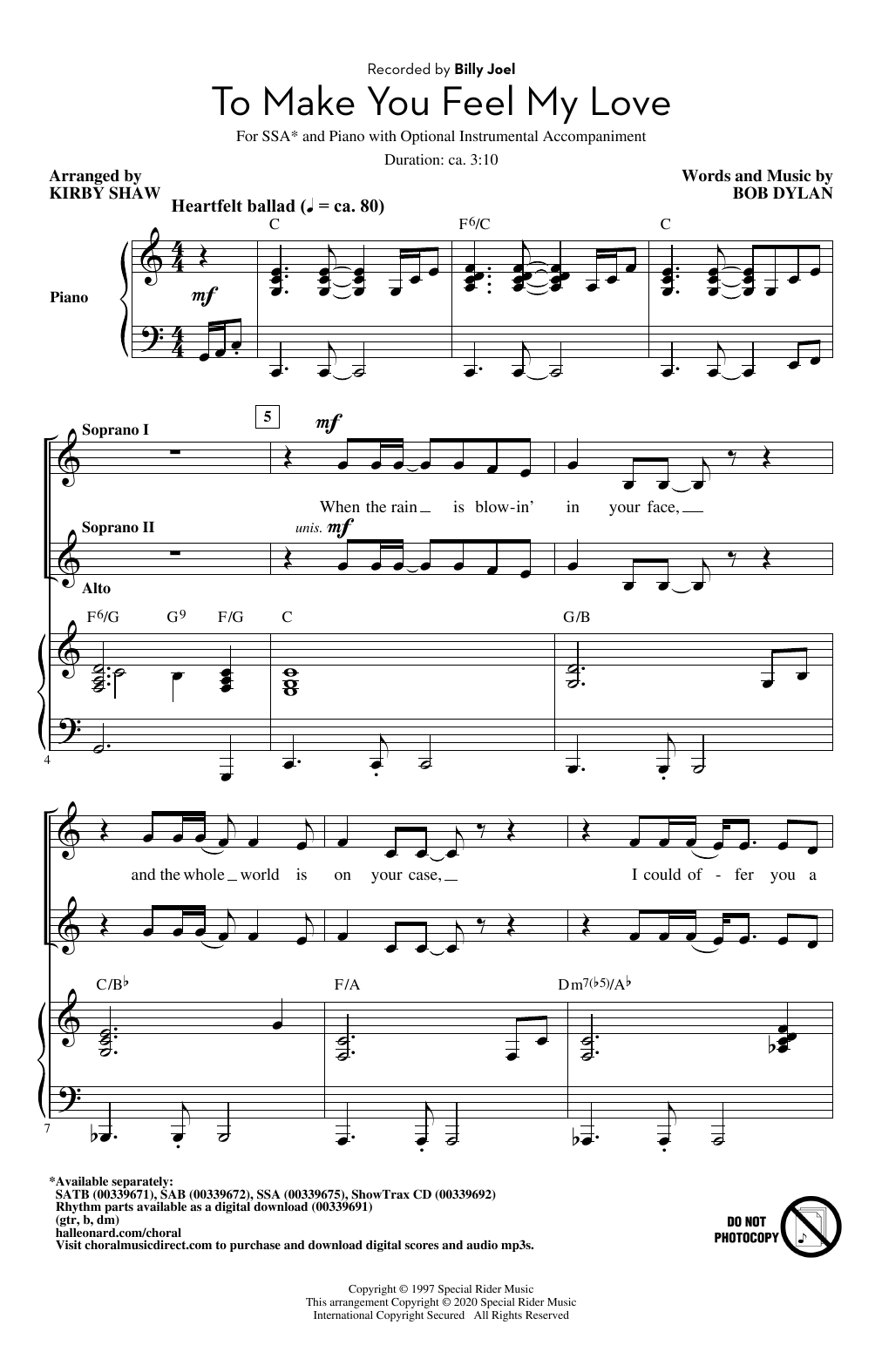 Billy Joel To Make You Feel My Love (arr. Kirby Shaw) sheet music notes and chords arranged for SAB Choir
