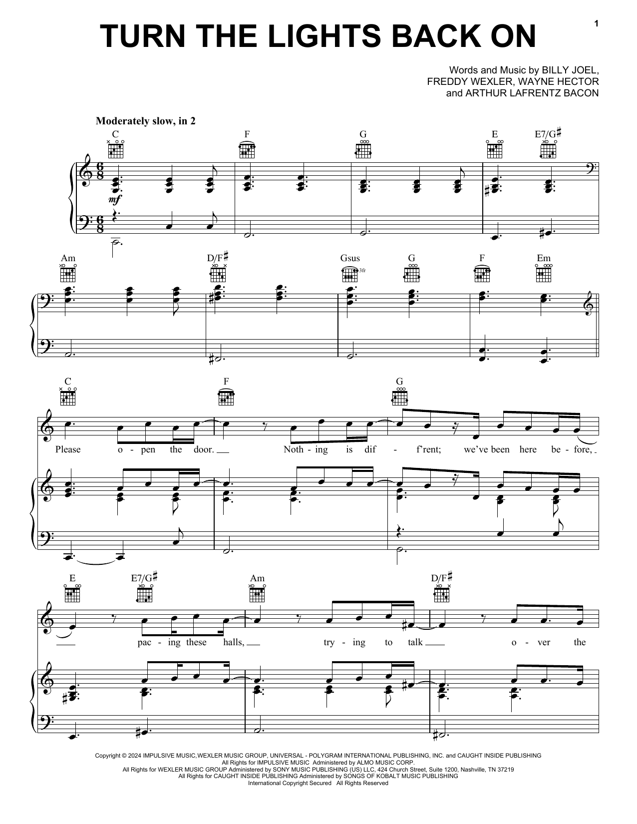 Billy Joel Turn The Lights Back On sheet music notes and chords arranged for Easy Piano