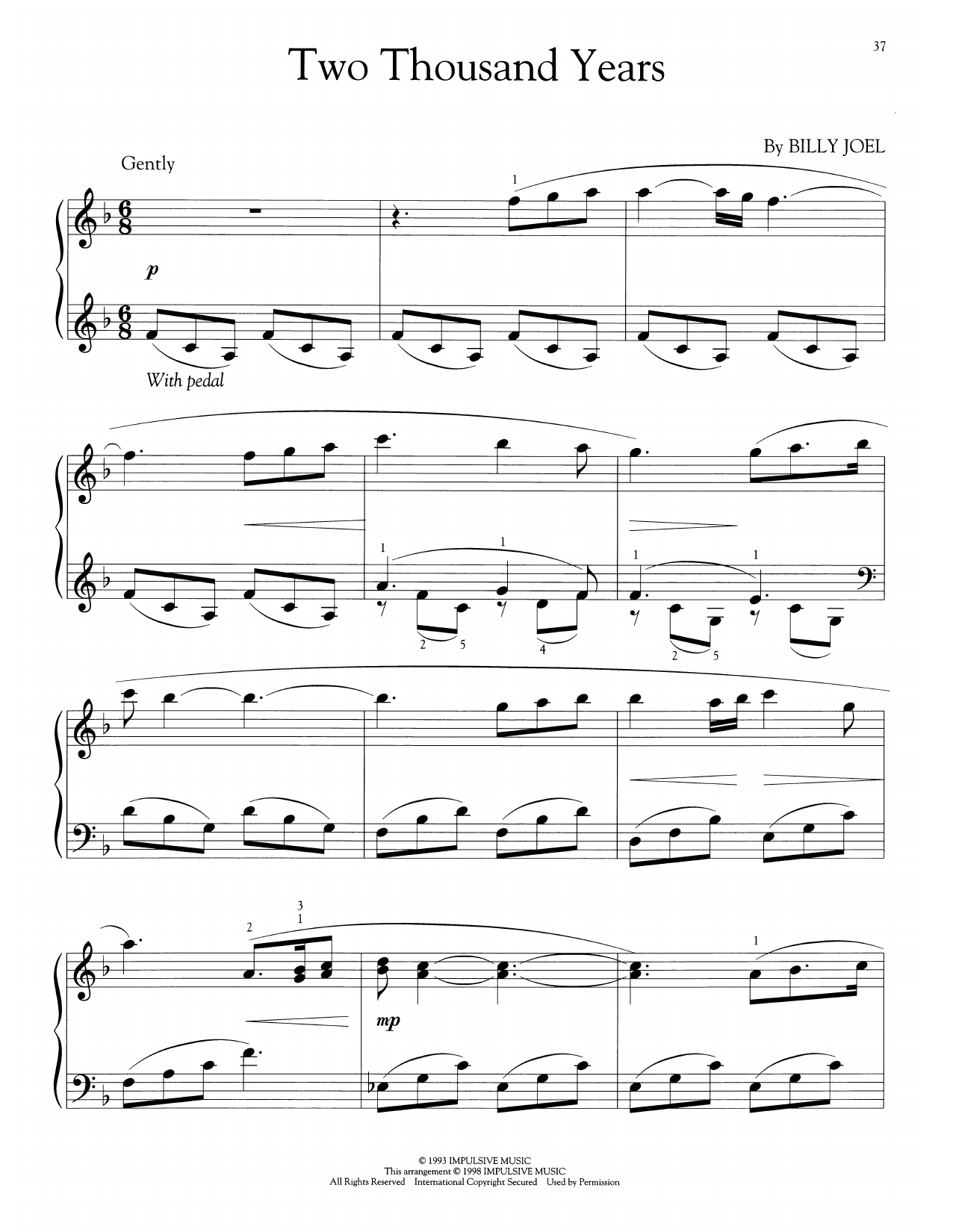 Billy Joel Two Thousand Years (arr. Phillip Keveren) sheet music notes and chords arranged for Easy Piano Solo