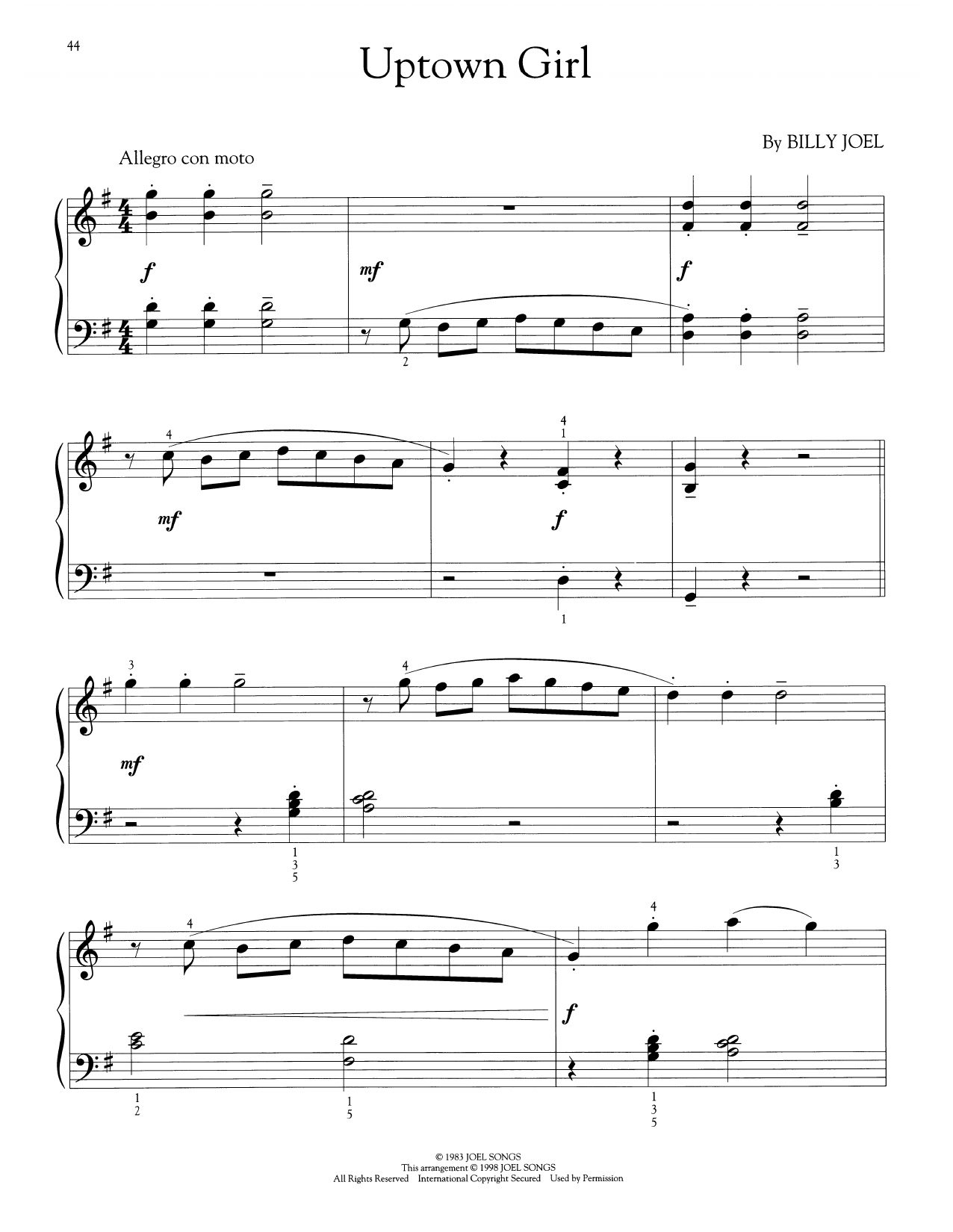 Billy Joel Uptown Girl (arr. Phillip Keveren) sheet music notes and chords arranged for Easy Piano Solo