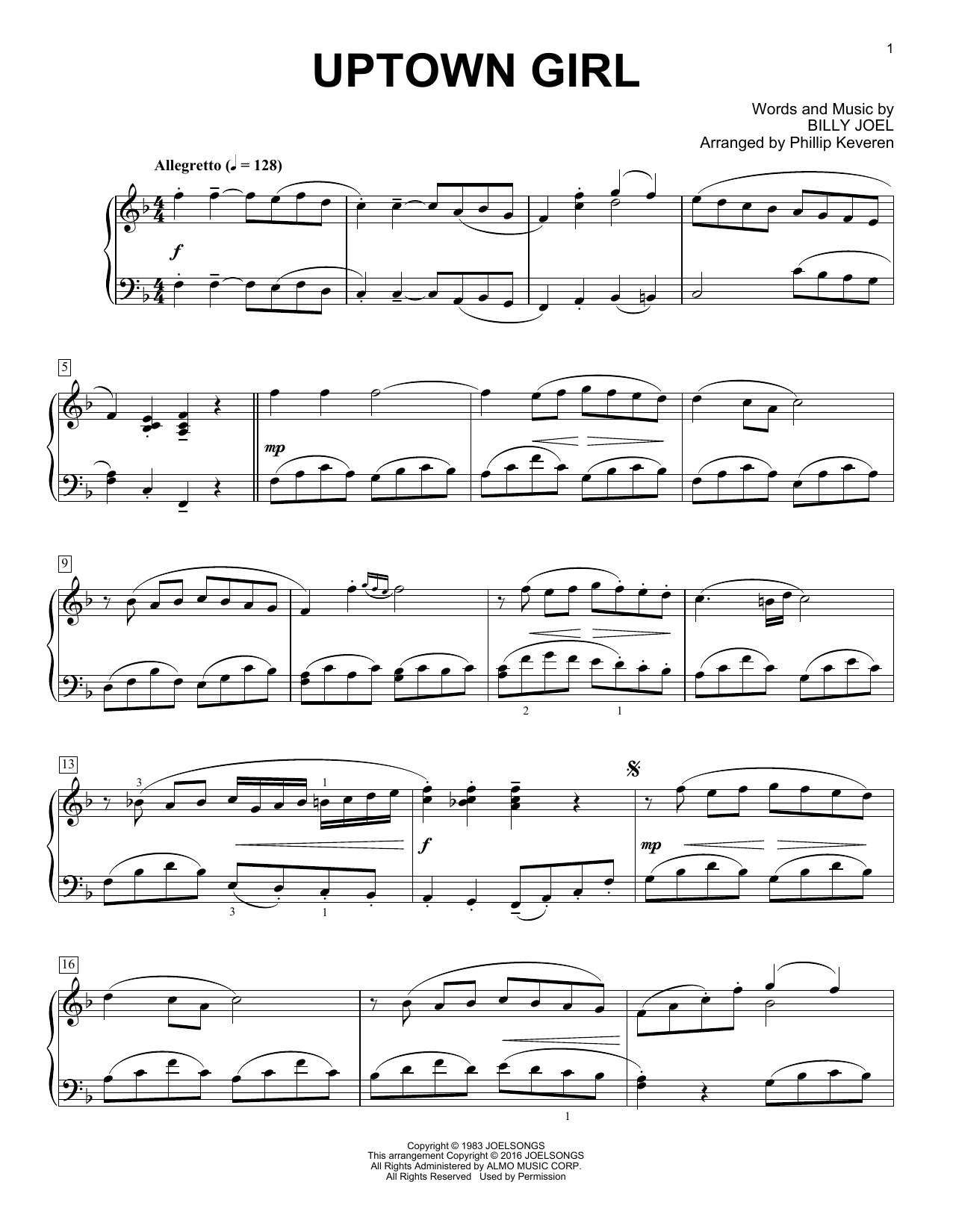 Billy Joel Uptown Girl [Classical version] (arr. Phillip Keveren) sheet music notes and chords arranged for Piano Solo