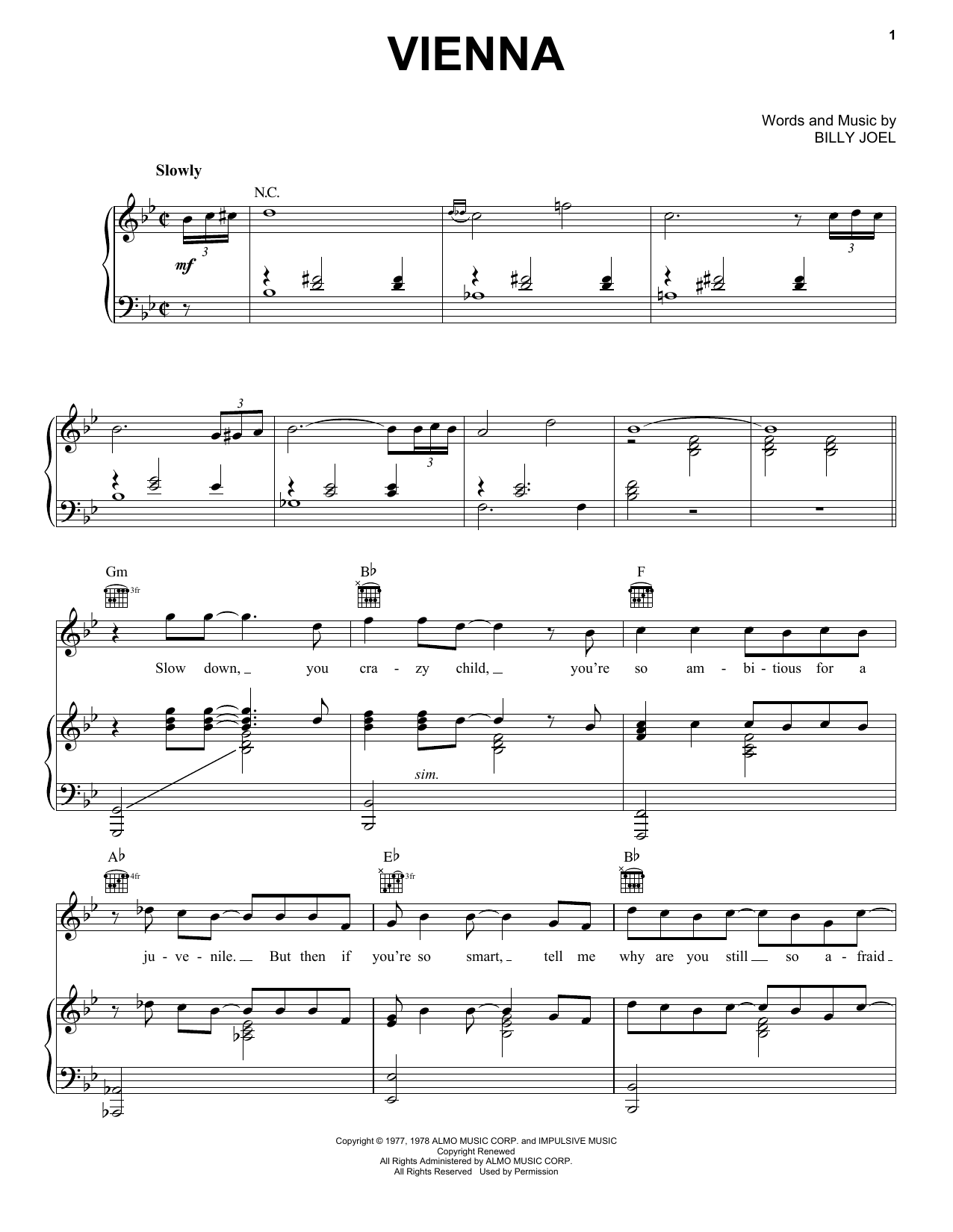 Billy Joel Vienna sheet music notes and chords arranged for Clarinet Solo