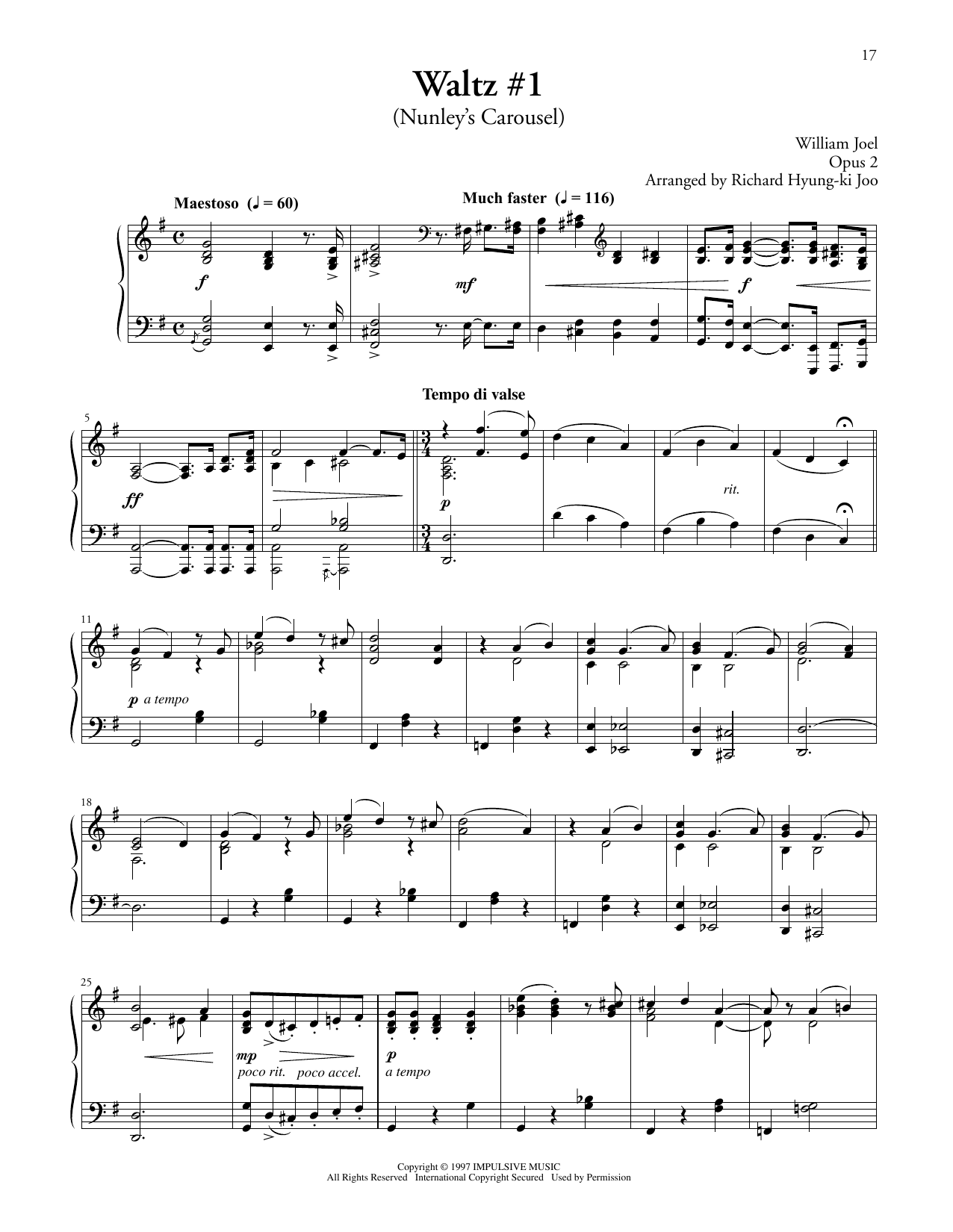 Billy Joel Waltz #1 (Nunley's Carousel) sheet music notes and chords arranged for Piano Solo