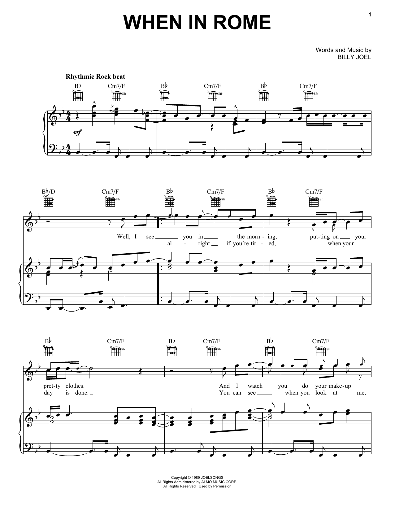 Billy Joel When In Rome sheet music notes and chords arranged for Piano, Vocal & Guitar Chords (Right-Hand Melody)