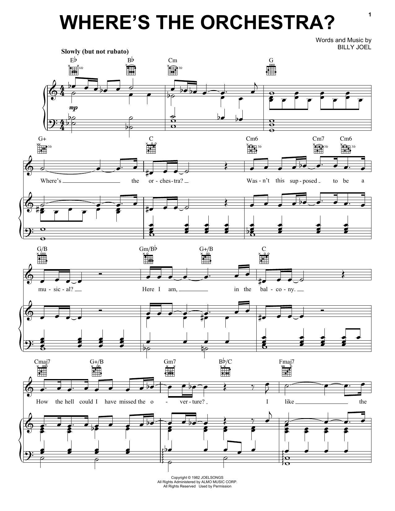Billy Joel Where's The Orchestra? sheet music notes and chords arranged for Piano, Vocal & Guitar Chords (Right-Hand Melody)