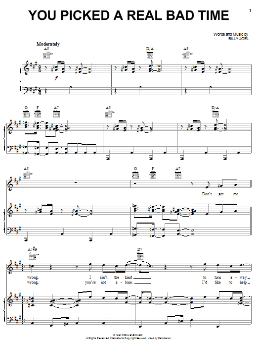 Billy Joel You Picked A Real Bad Time sheet music notes and chords arranged for Piano, Vocal & Guitar Chords (Right-Hand Melody)
