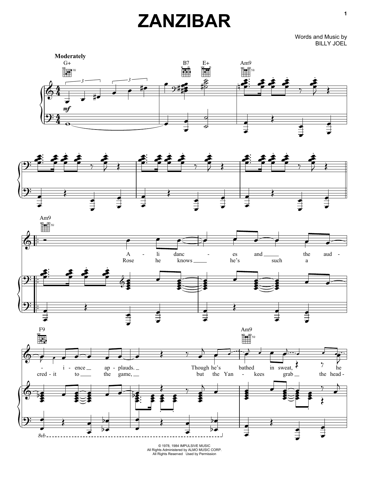 Billy Joel Zanzibar sheet music notes and chords arranged for Piano, Vocal & Guitar Chords (Right-Hand Melody)