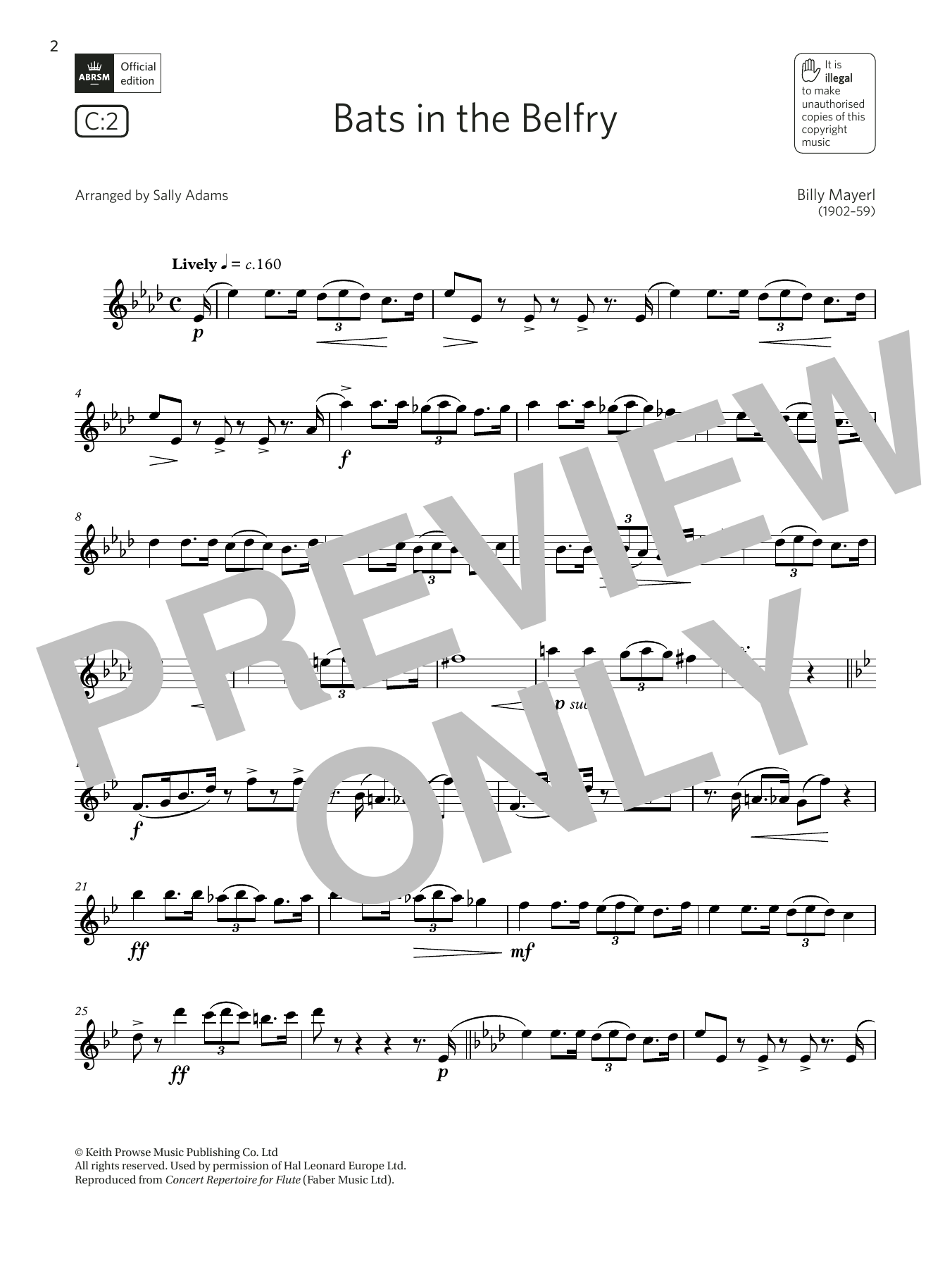 Billy Mayerl Bats in the Belfry  (Grade 6 List C1 from the ABRSM Flute syllabus from 2022) sheet music notes and chords arranged for Flute Solo