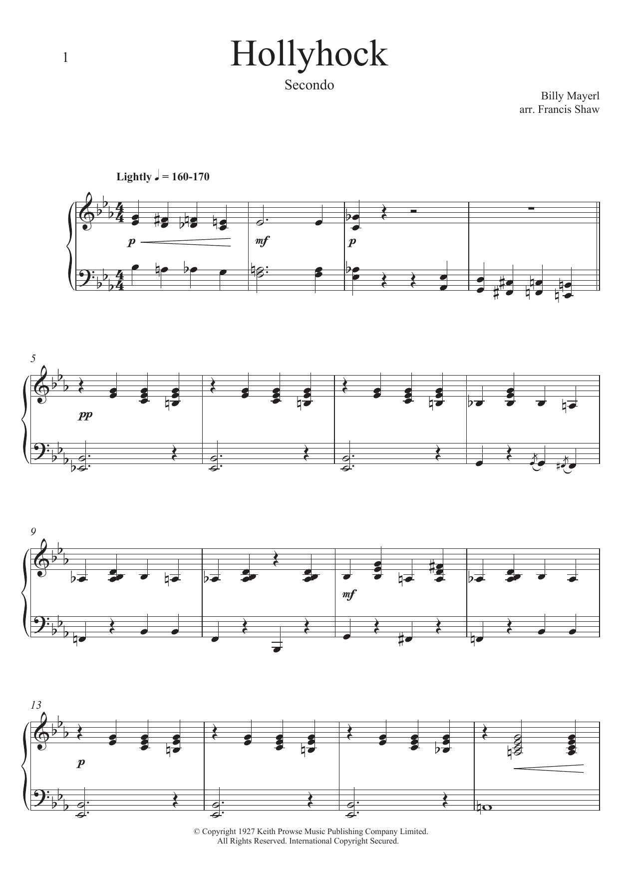 Billy Mayerl Hollyhock sheet music notes and chords arranged for Piano Duet