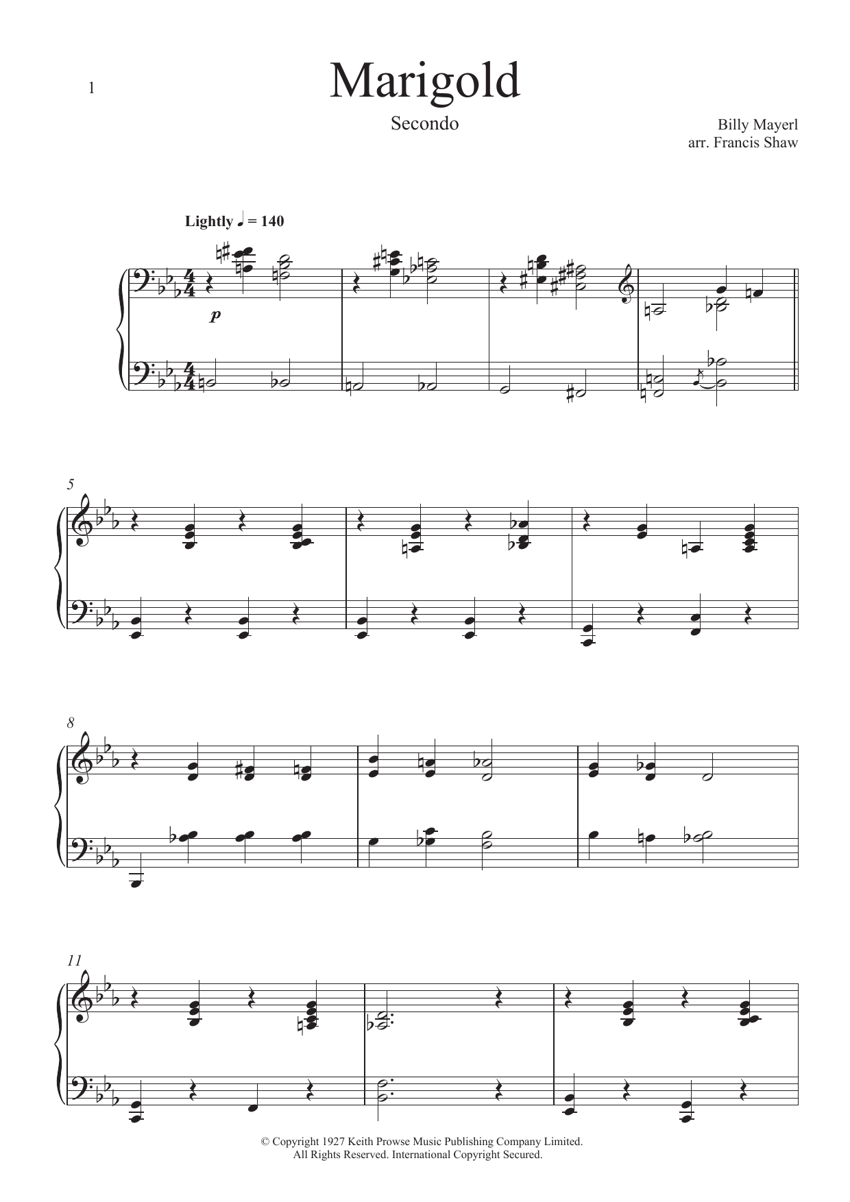 Billy Mayerl Marigold sheet music notes and chords arranged for Piano Duet
