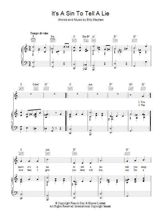 Billy Mayhew It's A Sin To Tell A Lie sheet music notes and chords arranged for Banjo Tab