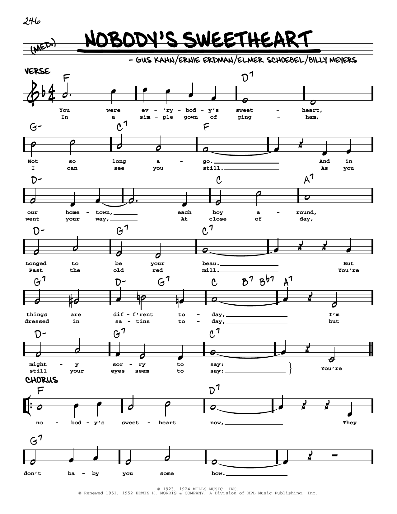 Billy Meyers Nobody's Sweetheart (arr. Robert Rawlins) sheet music notes and chords arranged for Real Book – Melody, Lyrics & Chords