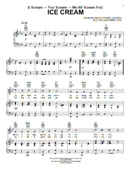 Billy Moll (I Scream-You Scream-We All Scream For) Ice Cream sheet music notes and chords arranged for Piano, Vocal & Guitar Chords (Right-Hand Melody)