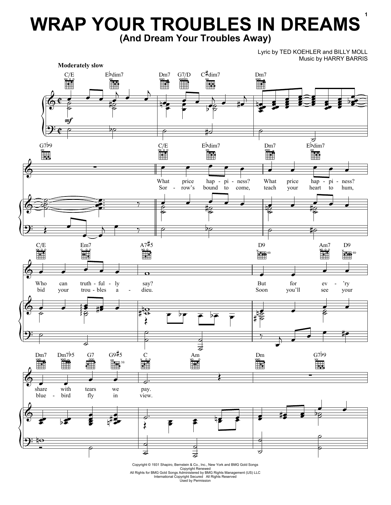 Billy Moll Wrap Your Troubles In Dreams (And Dream Your Troubles Away) sheet music notes and chords arranged for Piano, Vocal & Guitar Chords (Right-Hand Melody)