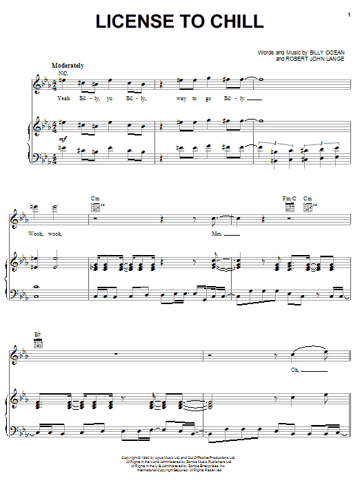 Billy Ocean License To Chill sheet music notes and chords arranged for Piano, Vocal & Guitar Chords (Right-Hand Melody)