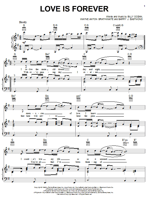 Billy Ocean Love Is Forever sheet music notes and chords arranged for Piano, Vocal & Guitar Chords (Right-Hand Melody)