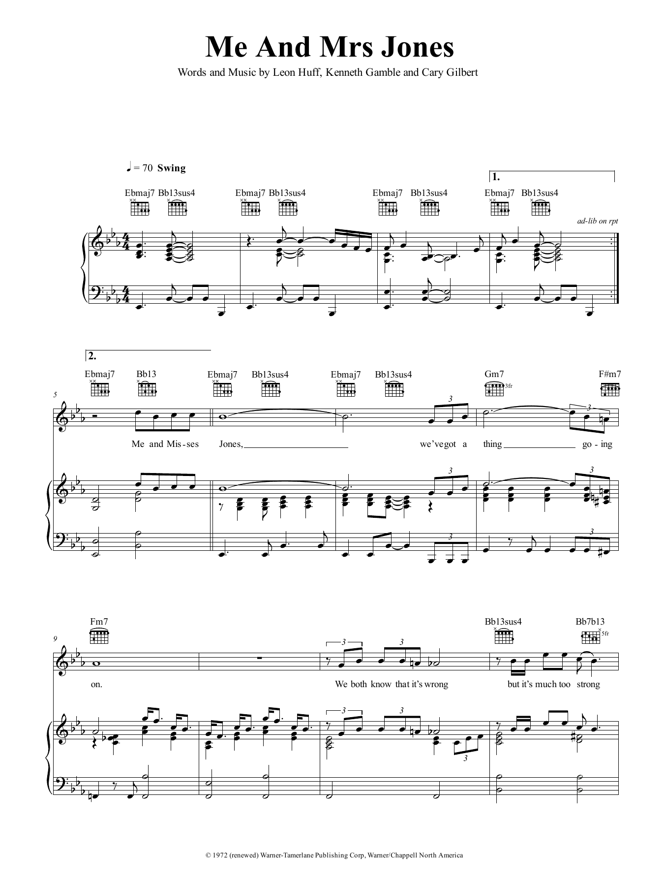 Billy Paul Me And Mrs Jones sheet music notes and chords arranged for Piano, Vocal & Guitar Chords (Right-Hand Melody)