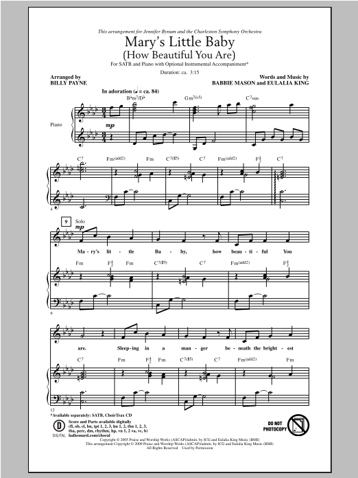 Billy Payne Mary's Little Baby (How Beautiful You Are) sheet music notes and chords arranged for Choir