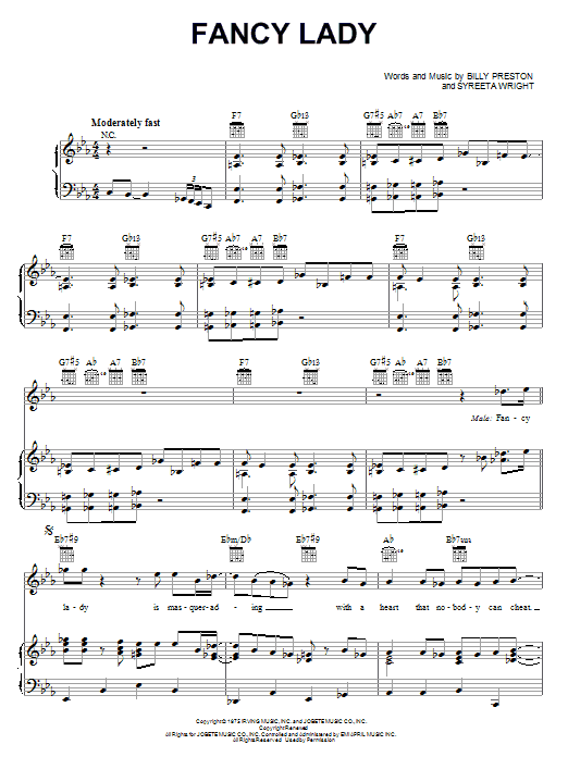 Billy Preston Fancy Lady sheet music notes and chords arranged for Piano, Vocal & Guitar Chords (Right-Hand Melody)