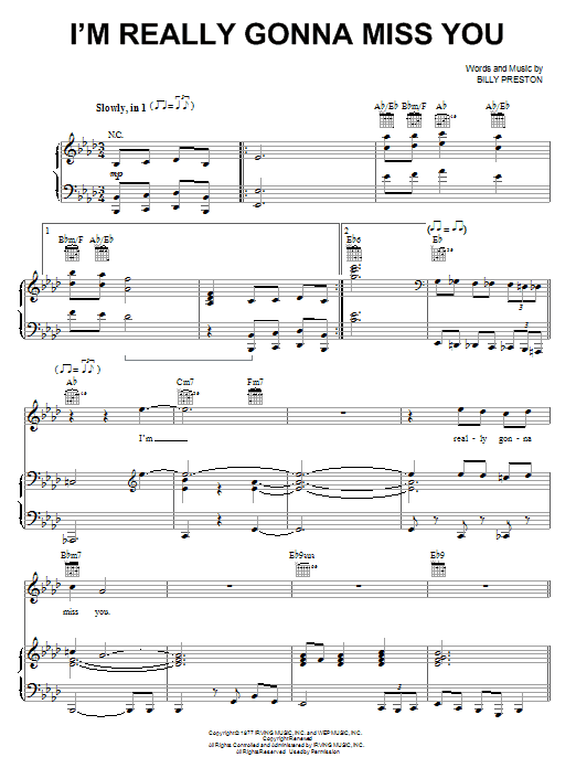 Billy Preston I'm Really Gonna Miss You sheet music notes and chords arranged for Piano, Vocal & Guitar Chords (Right-Hand Melody)