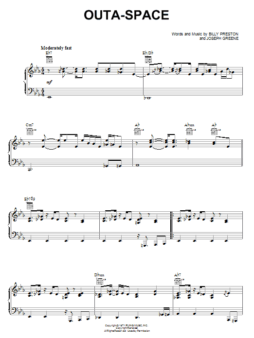 Billy Preston Outa-Space sheet music notes and chords arranged for Keyboard Transcription