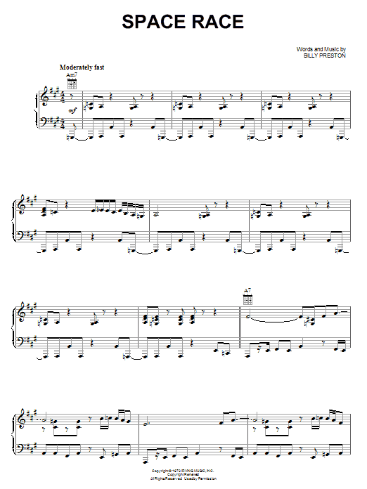 Billy Preston Space Race sheet music notes and chords arranged for Piano, Vocal & Guitar Chords (Right-Hand Melody)