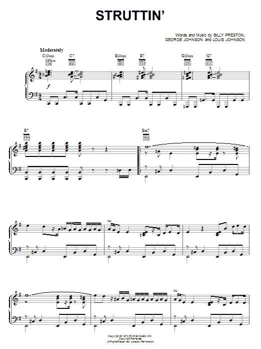 Billy Preston Struttin' sheet music notes and chords arranged for Piano, Vocal & Guitar Chords (Right-Hand Melody)