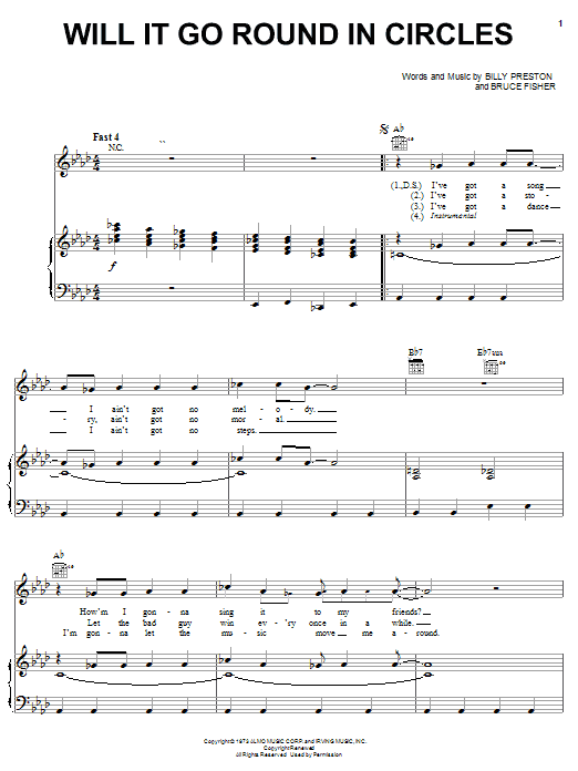 Billy Preston Will It Go Round In Circles sheet music notes and chords arranged for Piano, Vocal & Guitar Chords (Right-Hand Melody)