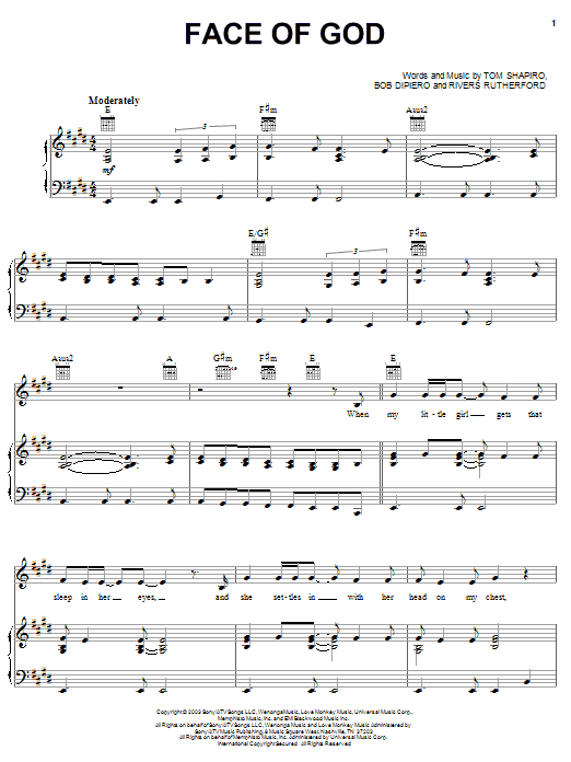 Billy Ray Cyrus Face Of God sheet music notes and chords arranged for Piano, Vocal & Guitar Chords (Right-Hand Melody)