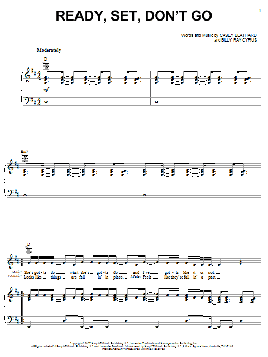 Billy Ray Cyrus with Miley Cyrus Ready, Set, Don't Go sheet music notes and chords arranged for Piano, Vocal & Guitar Chords (Right-Hand Melody)