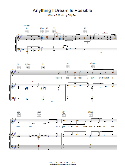 Billy Reid Anything I Dream Is Possible sheet music notes and chords arranged for Piano, Vocal & Guitar Chords