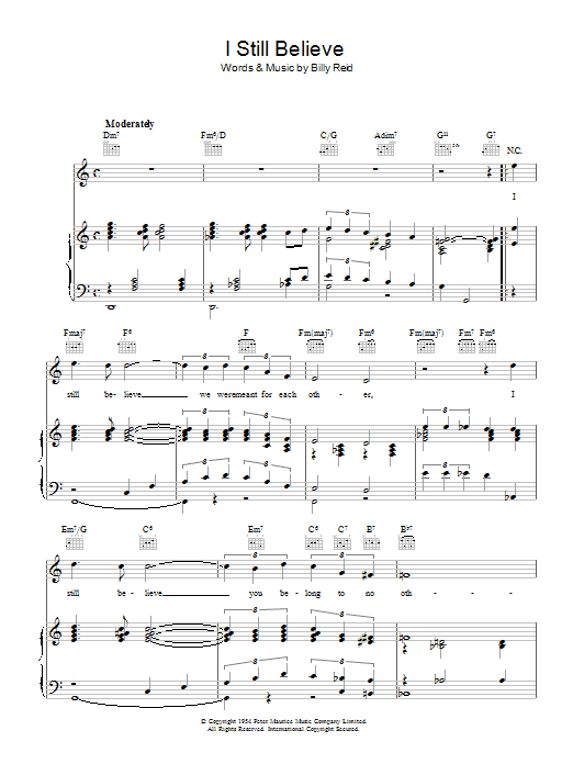 Billy Reid I Still Believe sheet music notes and chords arranged for Piano, Vocal & Guitar Chords