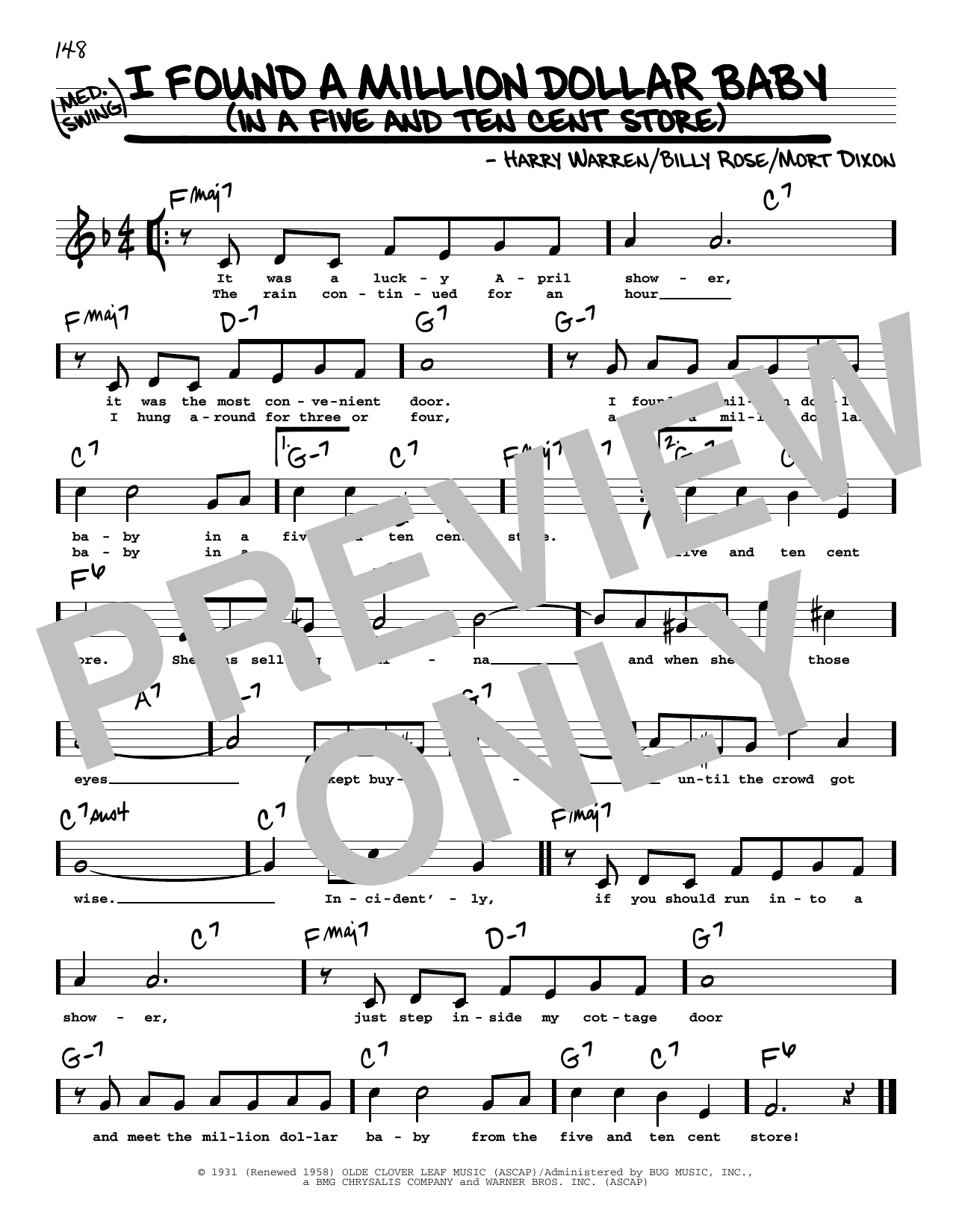 Billy Rose I Found A Million Dollar Baby (In A Five And Ten Cent Store) (High Voice) (from Funny Lady) sheet music notes and chords arranged for Real Book – Melody, Lyrics & Chords