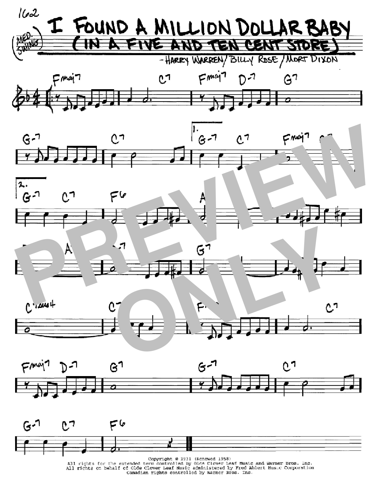 Billy Rose I Found A Million Dollar Baby (In A Five And Ten Cent Store) sheet music notes and chords arranged for Real Book – Melody & Chords – C Instruments