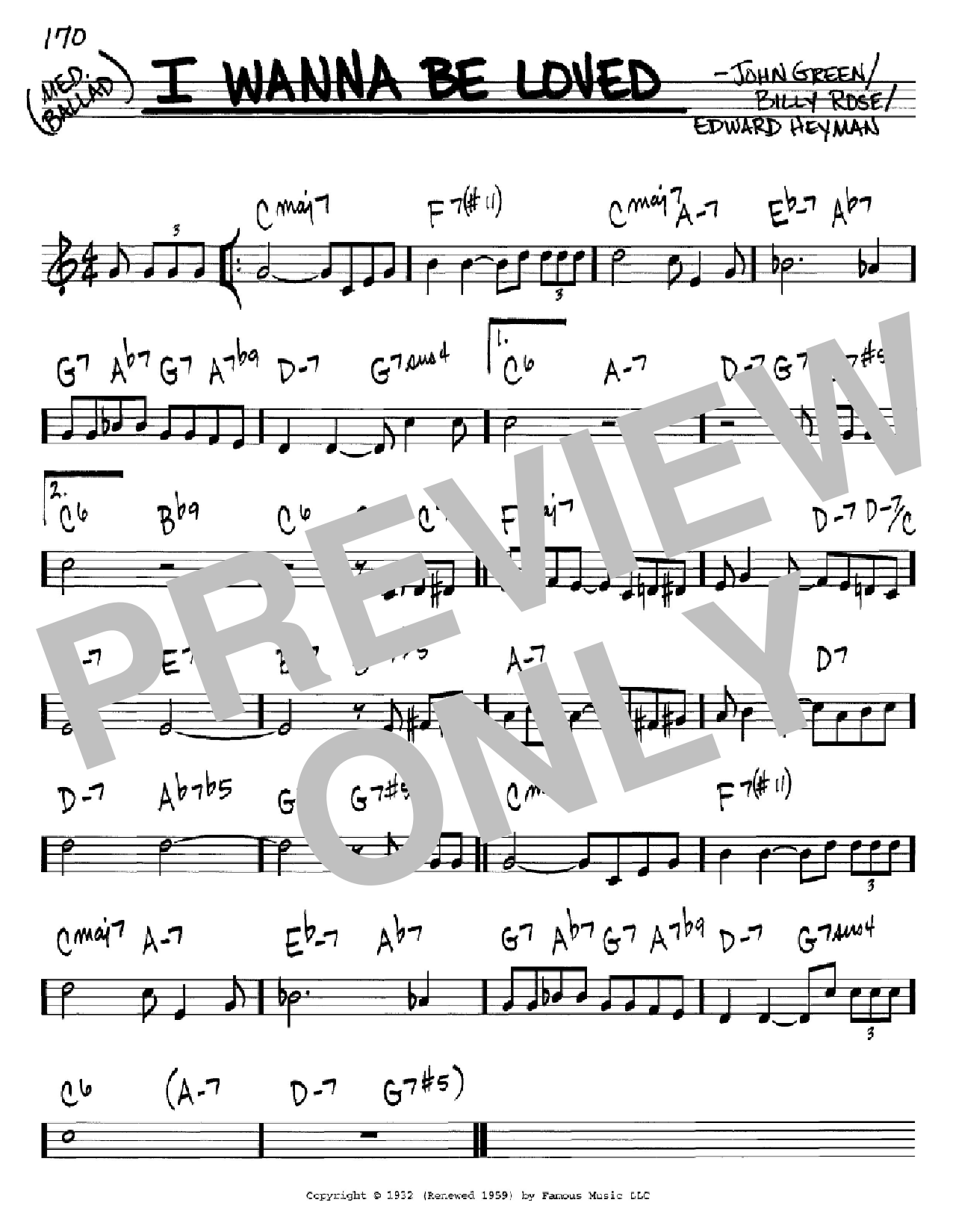 Billy Rose I Wanna Be Loved sheet music notes and chords arranged for Real Book – Melody & Chords – C Instruments