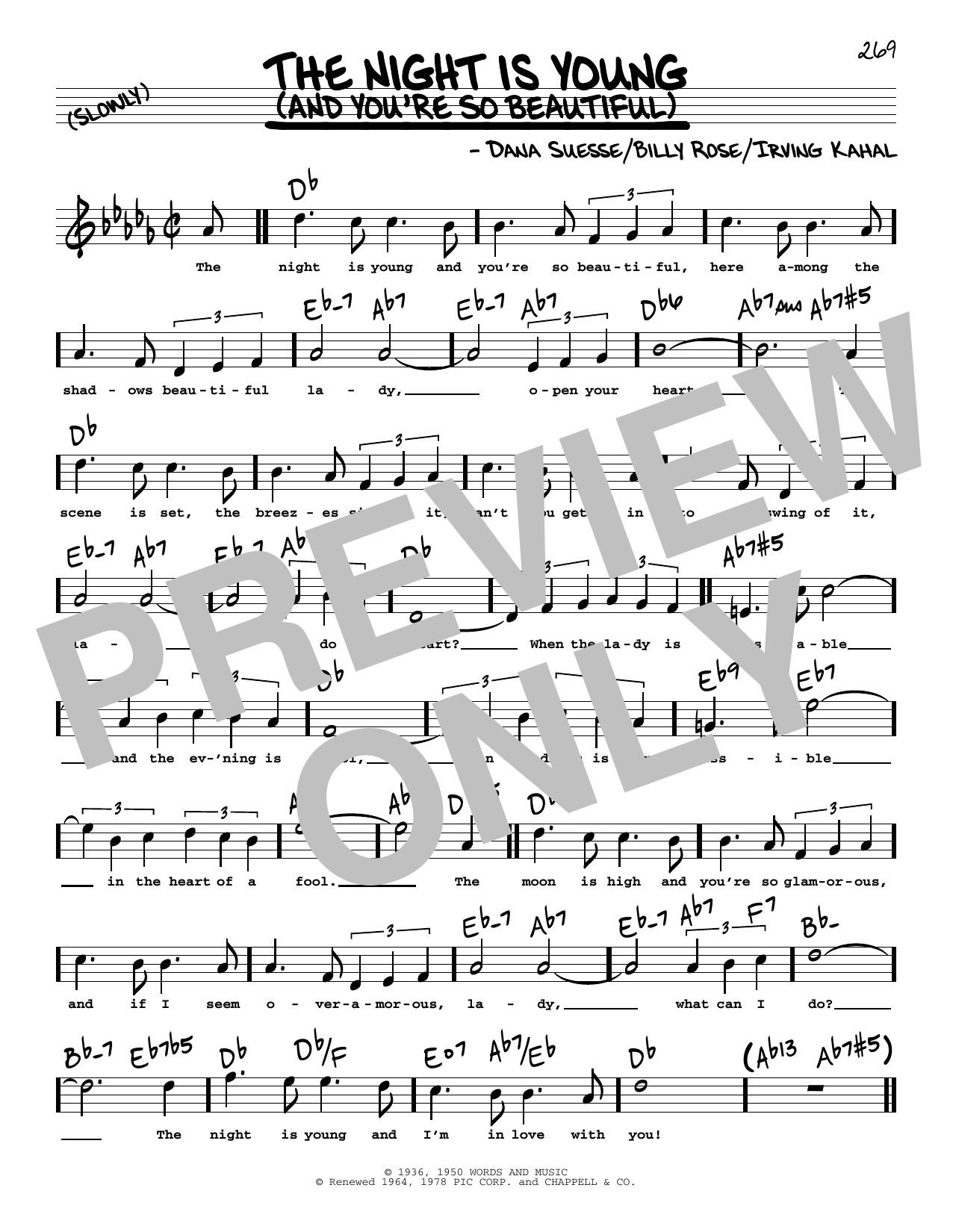 Billy Rose The Night Is Young (And You're So Beautiful) (High Voice) sheet music notes and chords arranged for Real Book – Melody, Lyrics & Chords
